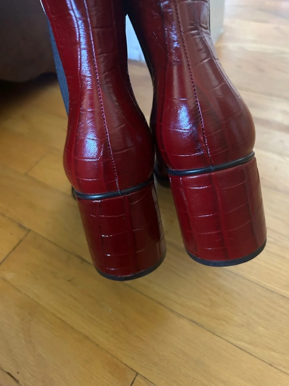 ECCO Women's Red Croc-Embossed Chelsea Ankle‎ Boots